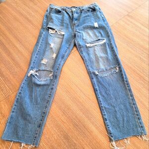 Momokrom High Waisted Distressed Tears Women's Ankle Jeans Frayed Hem Size 10
